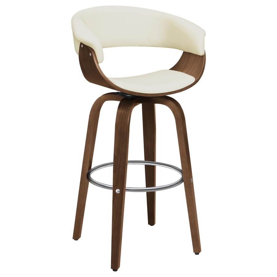 ZION UPHOLSTERED SWIVEL BAR STOOL WALNUT AND ECRU