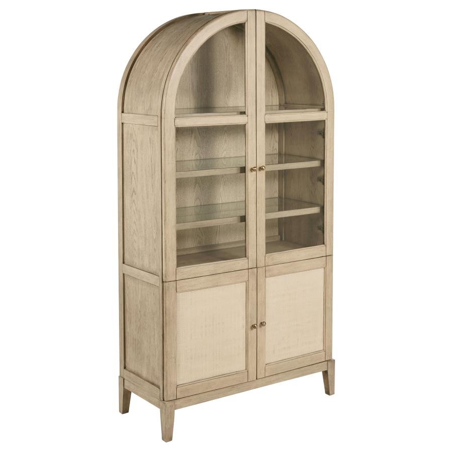 KAILANI 4-DOOR CANE DINING VITRINE DISPLAY CABINET BEIGE OAK