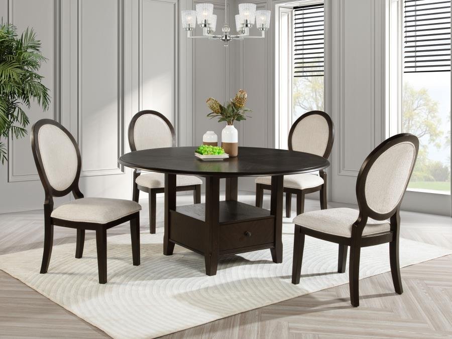 TWYLA 5-PIECE 60-INCH ROUND WOOD DINING TABLE SET DARK COCOA