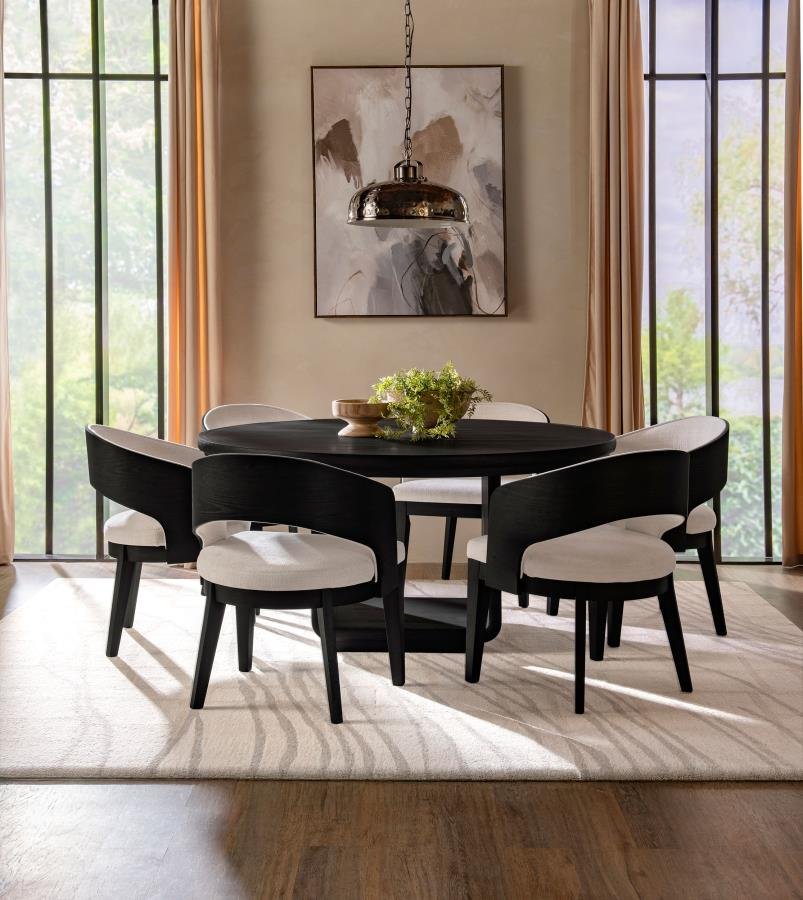 LEANDRO 7-PIECE ROUND DINING TABLE SET BURNISHED BLACK