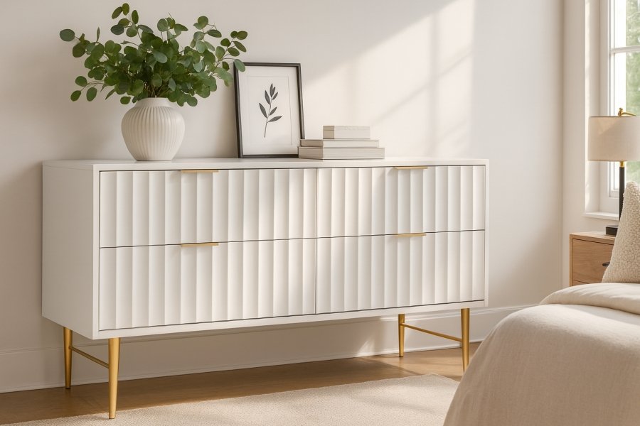 12086-1.jpg Modernist Wood Veneer And Stainless Steel Base Dresser - Image 2