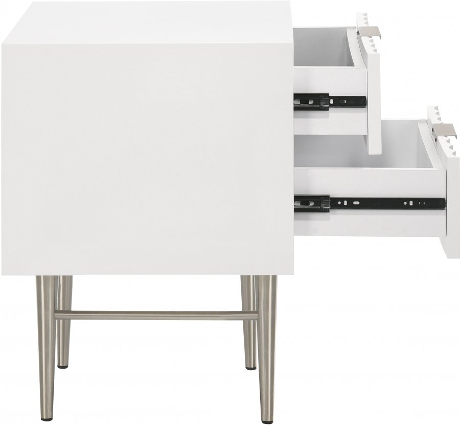 12092-3.jpg Modernist Wood Veneer And Stainless Steel Base Nightstand - Image 4