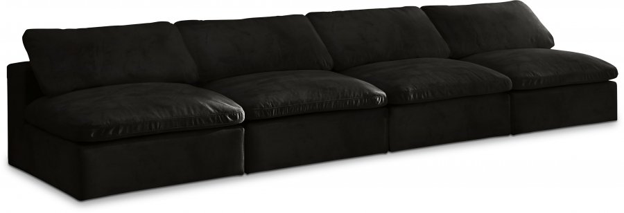 Cozy 156″ Velvet Upholstered Overstuffed Fiber Filled Comfort Comfort 4pc. Armless Modular Sofa