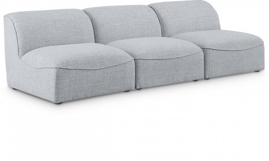 Miramar 99″ Linen Textured Fabric Upholstered 3pc. Armless Modular Sofa