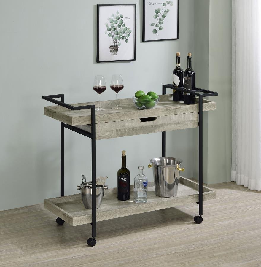 181005_01x900.jpg VENTURA 1-DRAWER ENGINEERED WOOD BAR CART GREY DRIFTWOOD - Image 2