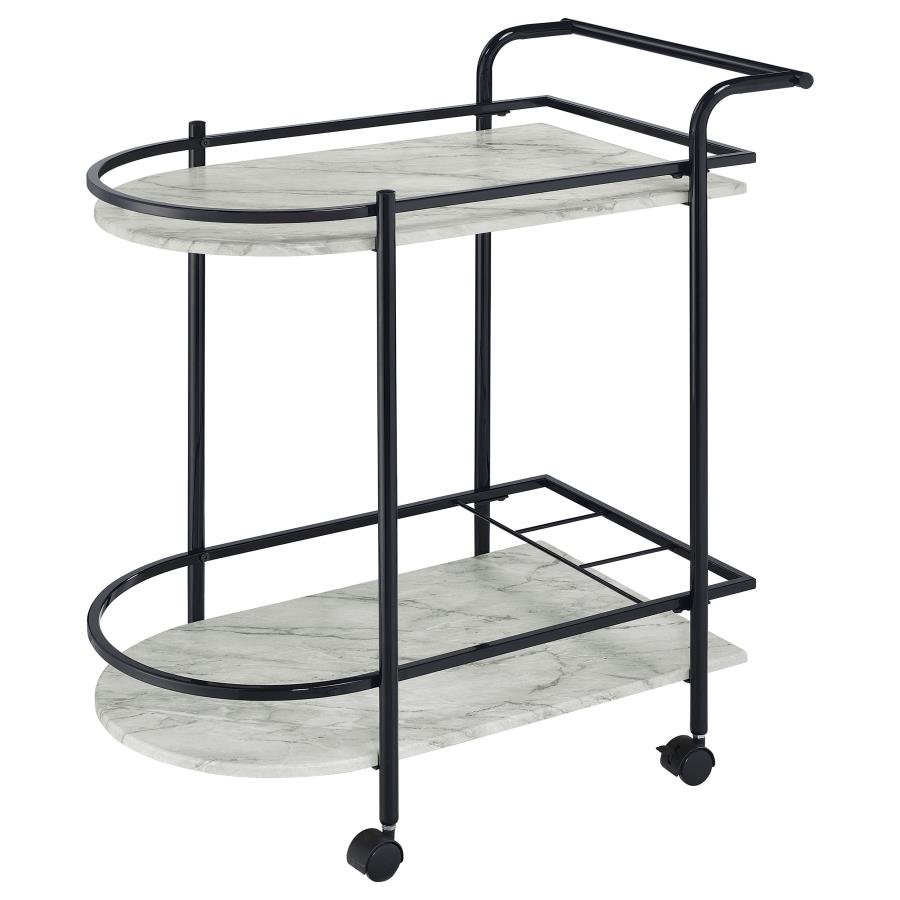 181376_04x900.jpg DESIREE 2-TIER FAUX MARBLE SHELF METAL BAR CART BLACK - Image 4
