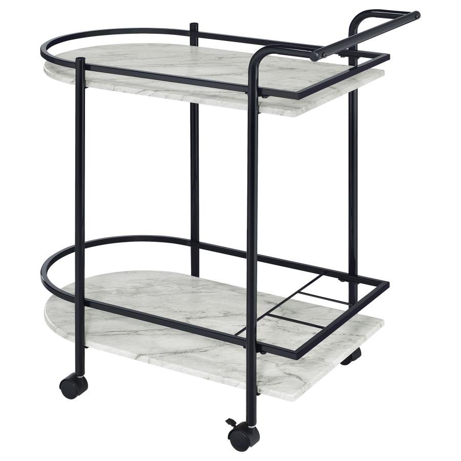 181376_06x900.jpg DESIREE 2-TIER FAUX MARBLE SHELF METAL BAR CART BLACK - Image 6