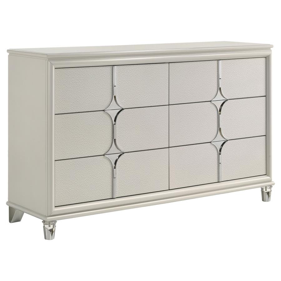 OLIVIA 6-DRAWER DRESSER CABINET PEARL WHITE