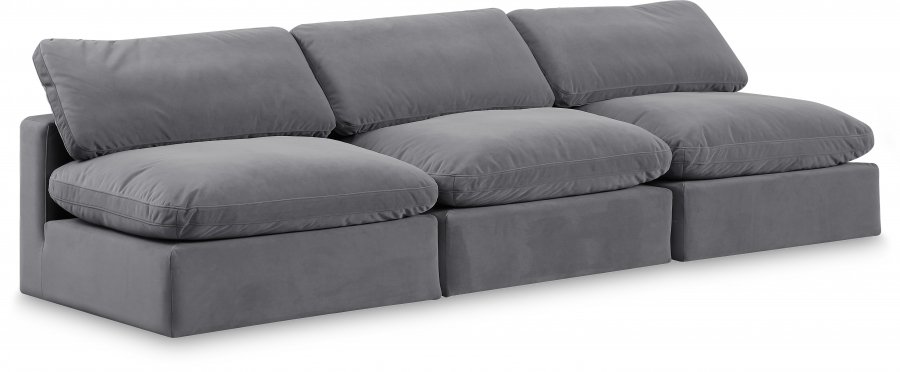 Comfy 117″ Velvet Upholstered 3pc. Armless Modular Sofa
