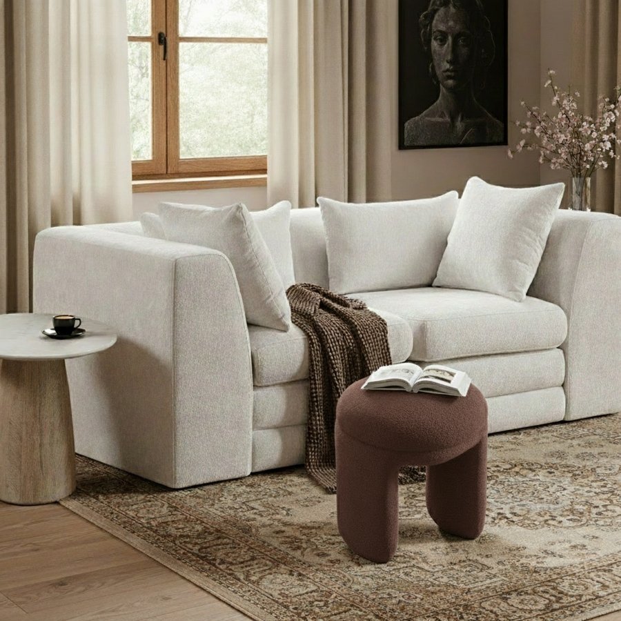 26116-1-1.jpg Bowen Faux Shearling Teddy Fabric Upholstered Stool - Image 2