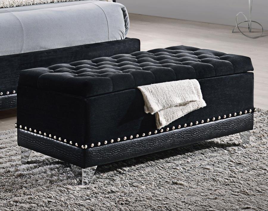 300644_01x900.jpg BARZINI VELVET UPHOLSTERED TUFTED STORAGE BENCH BLACK - Image 2