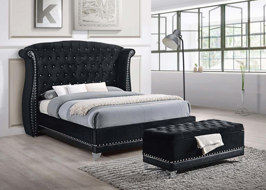 300644_04x900.jpg BARZINI VELVET UPHOLSTERED TUFTED STORAGE BENCH BLACK - Image 4