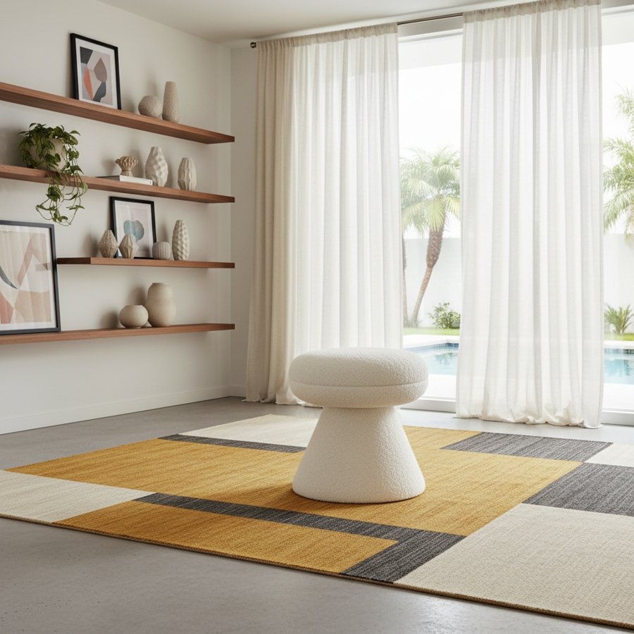 31188-1.jpg Drum Faux Shearling Teddy Fabric Upholstered Ottoman - Image 2
