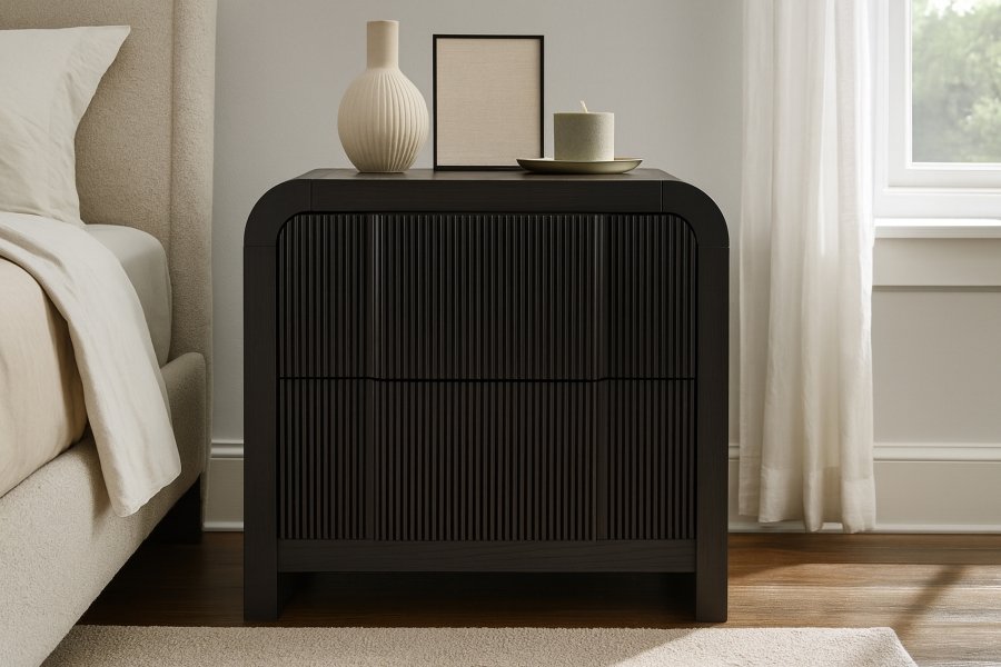 32349-1.jpg Fluted Solid Wood And Oak Veneer Nightstand - Image 2