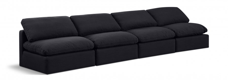 Indulge 140″ Linen Textured Fabric Upholstered 4pc. Armless Modular Sofa