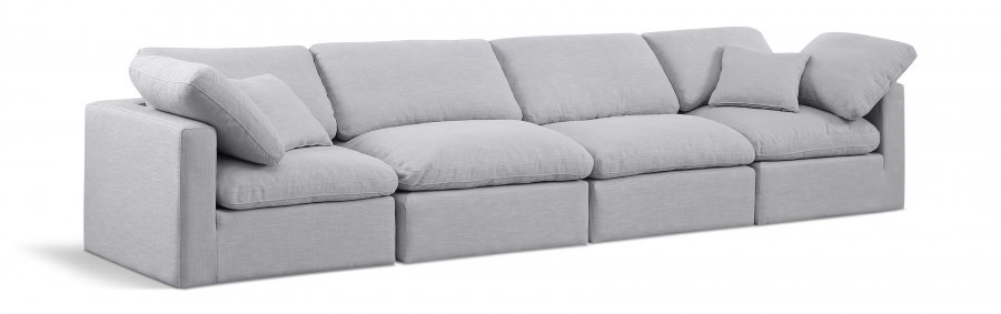 Indulge 140″ Linen Textured Fabric Upholstered 4pc. Modular Sofa