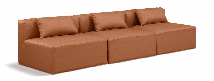 Cube 108″ Vegan Leather Upholstered 3pc. Armless Modular Sofa