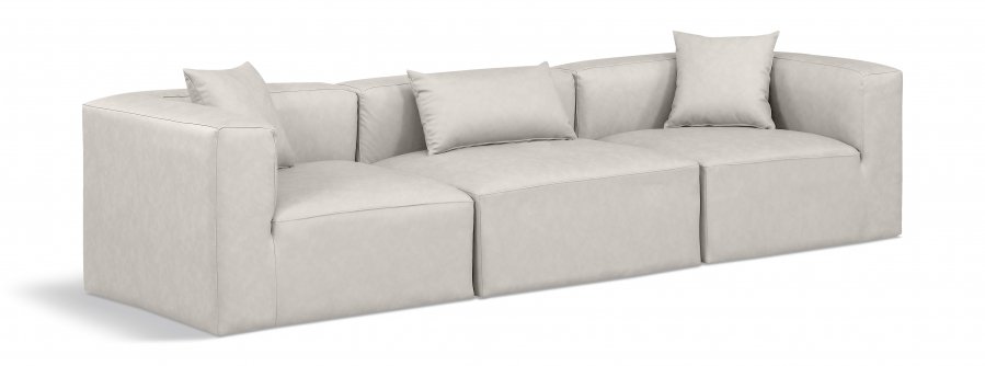 Cube 108″ Vegan Leather Upholstered 3pc. Modular Sofa