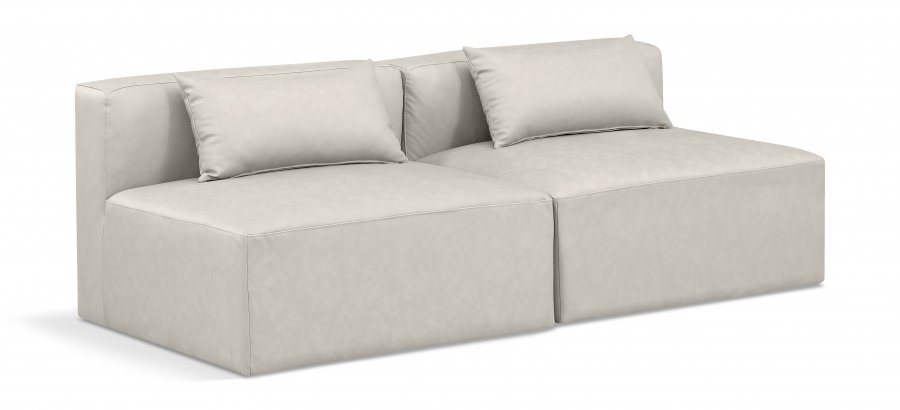 Cube 72″ Vegan Leather Upholstered 2pc. Armless Modular Loveseat