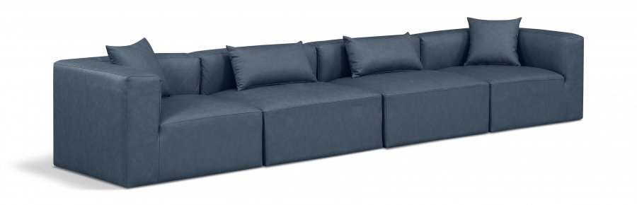 Cube 144″ Vegan Leather Upholstered 4pc. Modular Sofa