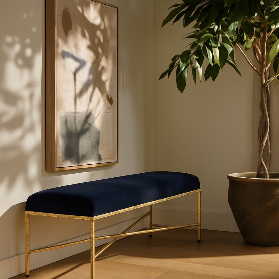 44974-1.jpg Valley Chenille Fabric Upholstered Bench - Image 2