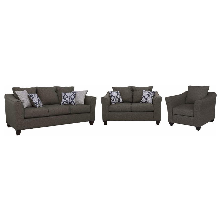 506021-S3_02x900.jpg SALIZAR 3-PIECE UPHOLSTERED FLARED ARM SOFA SET GREY - Image 2