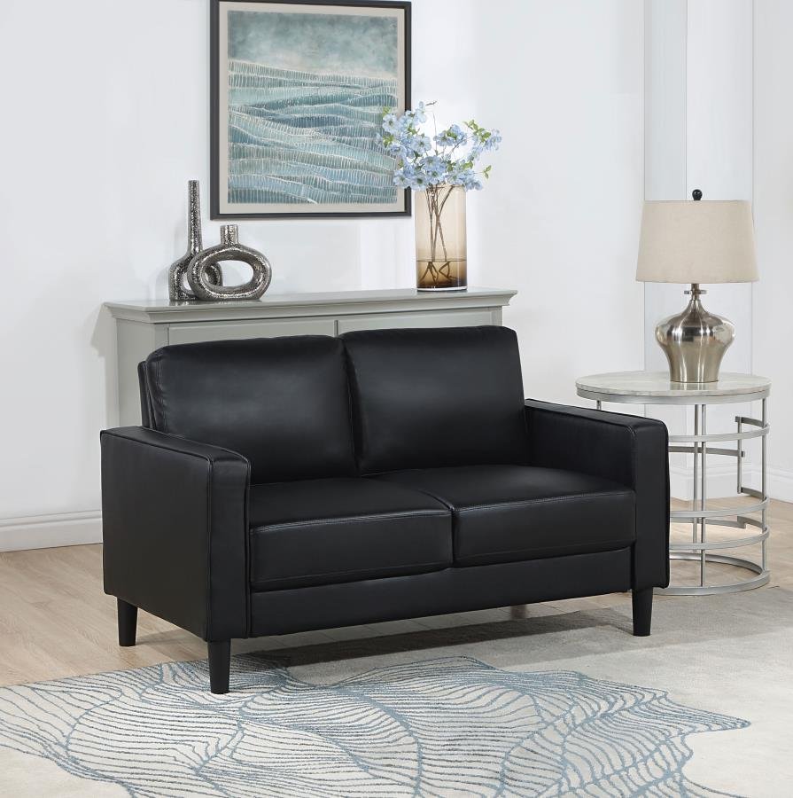 508362_01x900.jpg RUTH UPHOLSTERED TRACK ARM LOVESEAT BLACK - Image 2