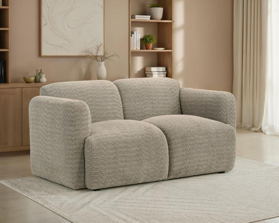 509815_01x900.jpg DORSET FABRIC UPHOLSTERED ROUND TRACK ARM LOVESEAT BROWN - Image 2