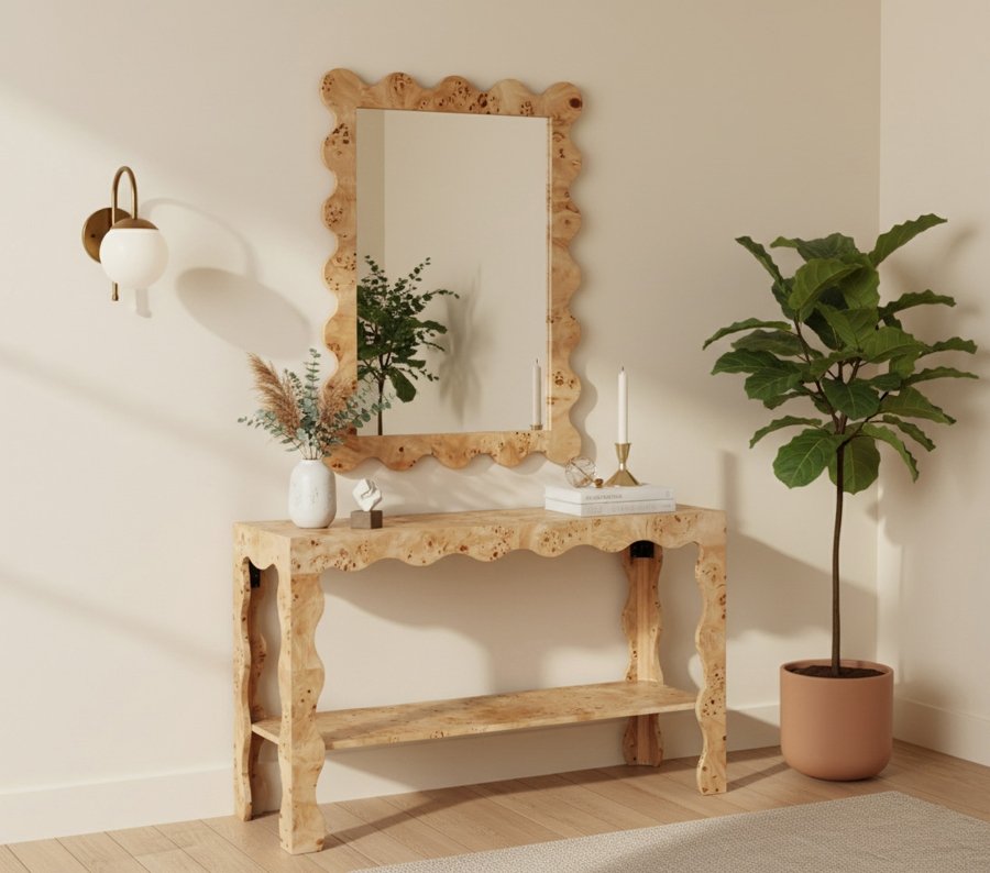 51591-1.jpg Vassa Burl Veneer Framed Mirror - Image 2