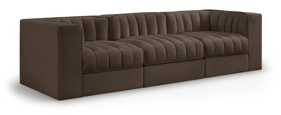 Rummi 97″ Velvet Performance Fabric Upholstered 3pc. Modular Sofa