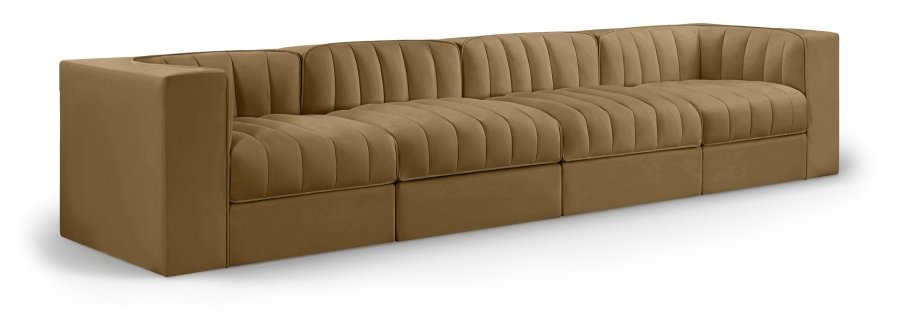 Rummi 126″ Velvet Performance Fabric Upholstered 4pc. Modular Sofa
