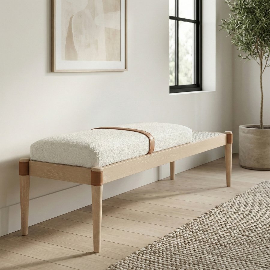 57883-3.jpg Nara Linen Textured Fabric Upholstered Bench - Image 4