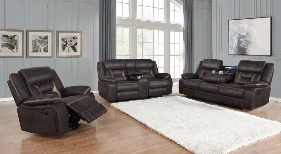 651354-S3_02x900.jpg GREER 3-PIECE UPHOLSTERED RECLINING SOFA SET BROWN - Image 2