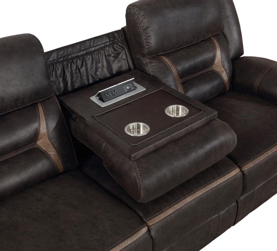 651354-S3_09x900.jpg GREER 3-PIECE UPHOLSTERED RECLINING SOFA SET BROWN - Image 9
