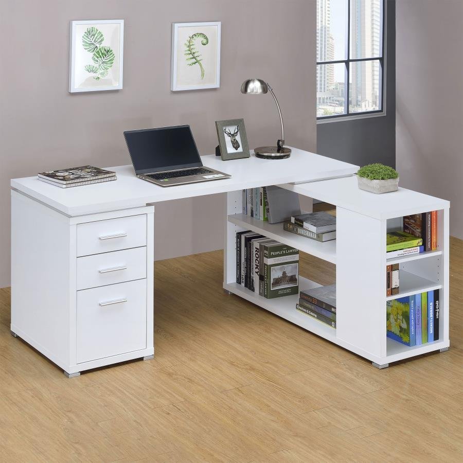 800516_01x900.jpg YVETTE 60-INCH 3-DRAWER L-SHAPE COMPUTER DESK WHITE - Image 2