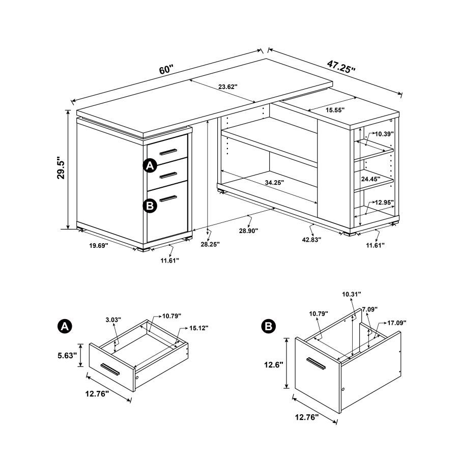 800516_11x900.jpg YVETTE 60-INCH 3-DRAWER L-SHAPE COMPUTER DESK WHITE - Image 11