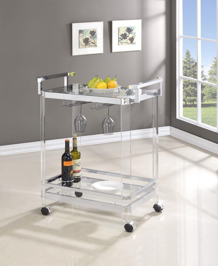 902589_01x900.jpg JEFFERSON 2-TIER GLASS SHELF ACRYLIC BAR CART CHROME - Image 2