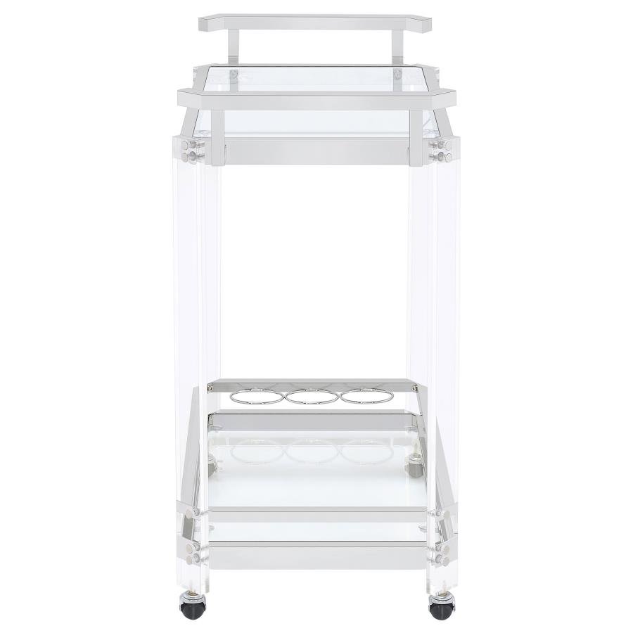 902589_03x900.jpg JEFFERSON 2-TIER GLASS SHELF ACRYLIC BAR CART CHROME - Image 3