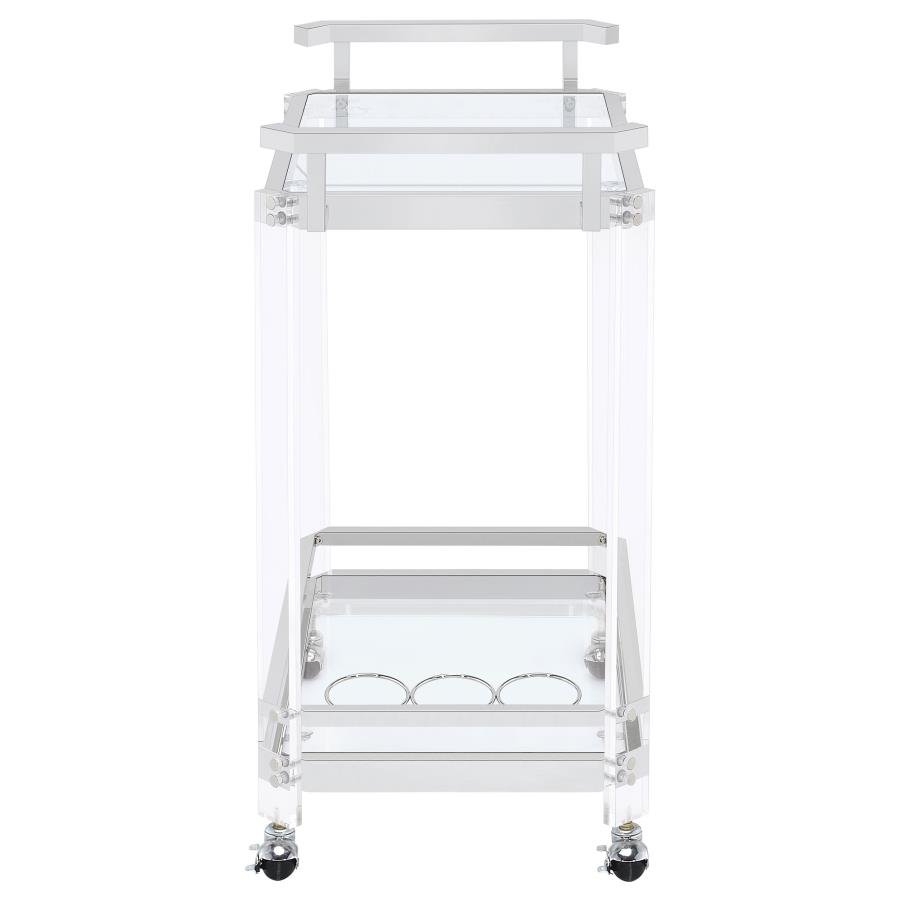 902589_05x900.jpg JEFFERSON 2-TIER GLASS SHELF ACRYLIC BAR CART CHROME - Image 5