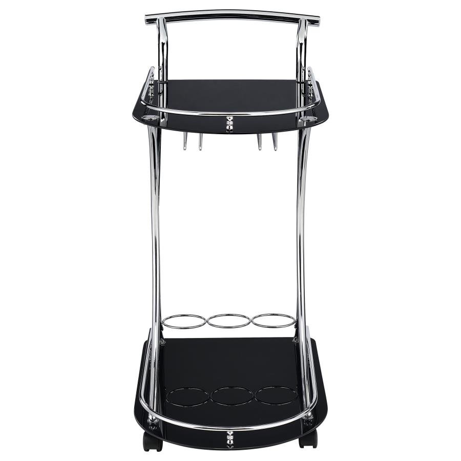 910001_03x900.jpg ELFMAN 2-TIER GLASS SHELF METAL BAR CART BLACK AND CHROME - Image 3