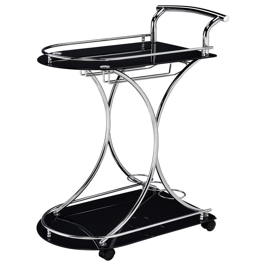 910001_04x900.jpg ELFMAN 2-TIER GLASS SHELF METAL BAR CART BLACK AND CHROME - Image 4