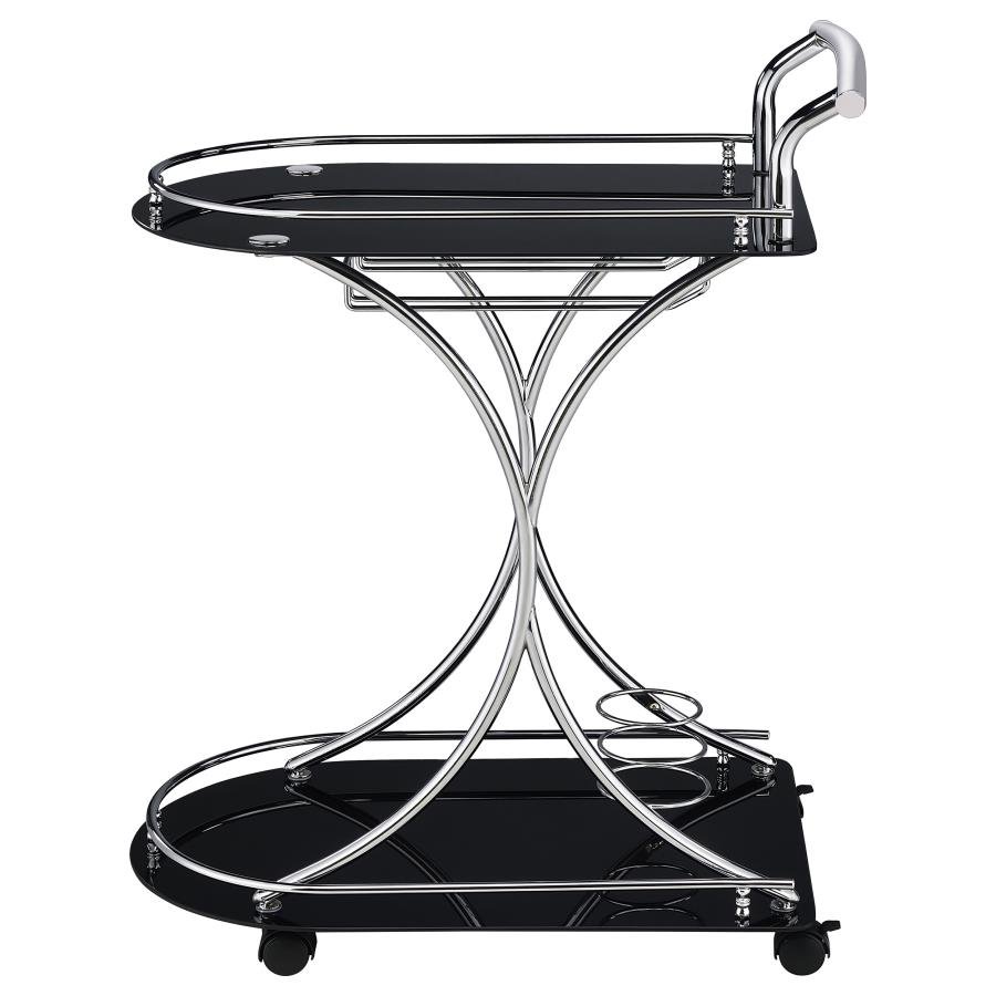 910001_05x900.jpg ELFMAN 2-TIER GLASS SHELF METAL BAR CART BLACK AND CHROME - Image 5