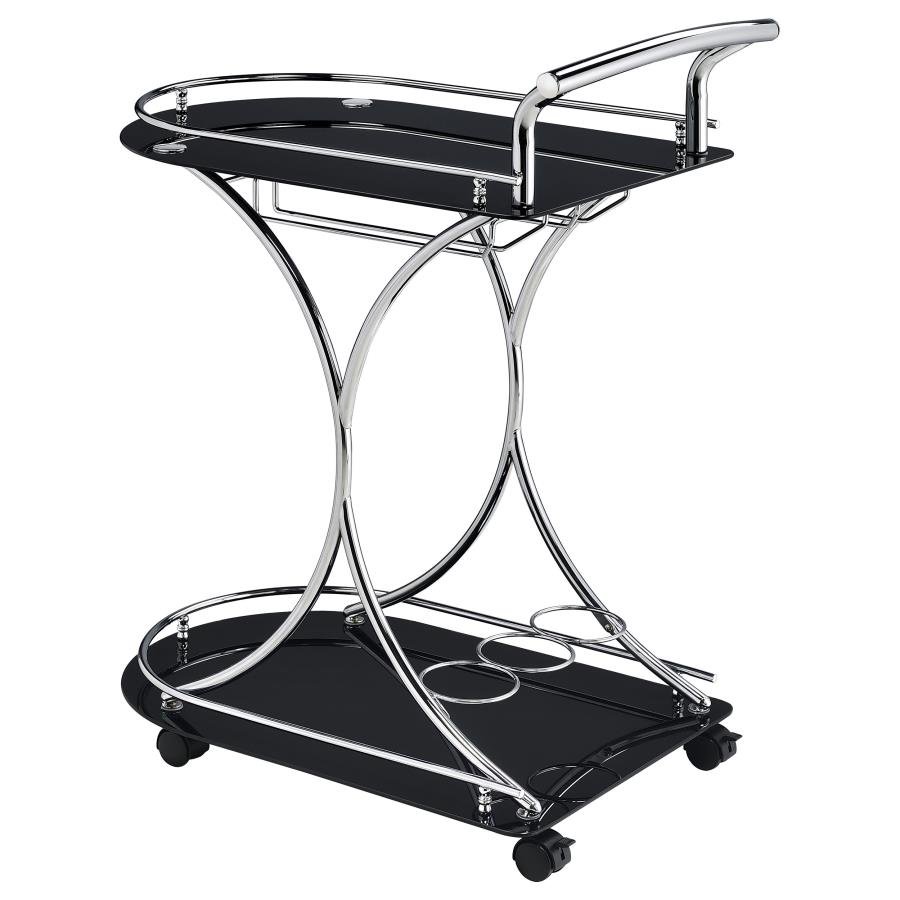 910001_06x900.jpg ELFMAN 2-TIER GLASS SHELF METAL BAR CART BLACK AND CHROME - Image 6