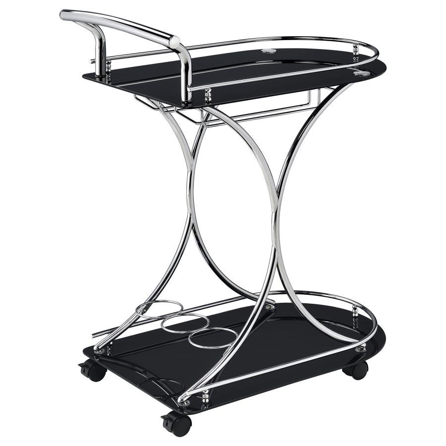 910001_08x900.jpg ELFMAN 2-TIER GLASS SHELF METAL BAR CART BLACK AND CHROME - Image 8