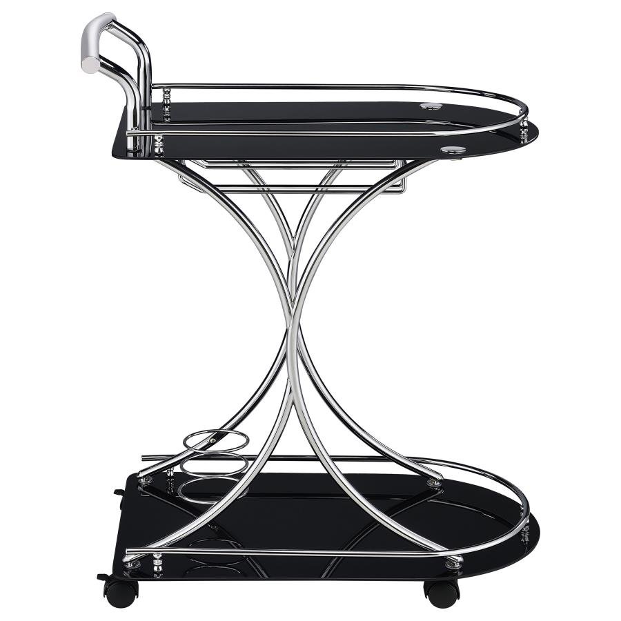 910001_09x900.jpg ELFMAN 2-TIER GLASS SHELF METAL BAR CART BLACK AND CHROME - Image 9