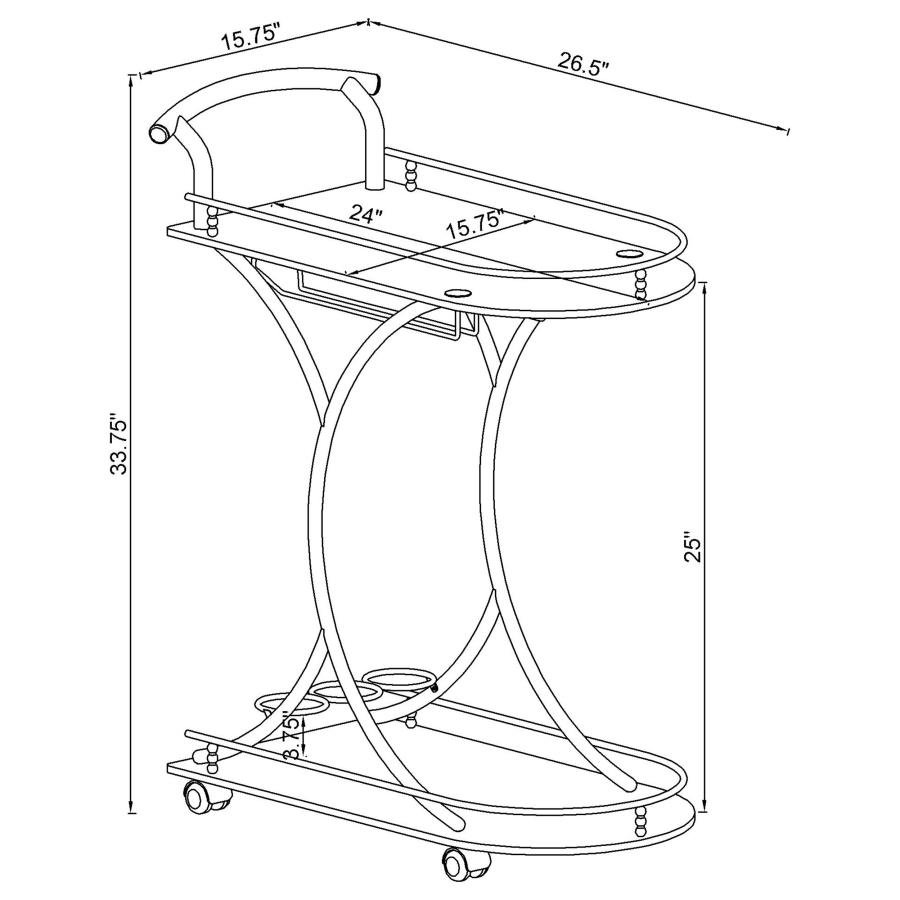 910001_11x900.jpg ELFMAN 2-TIER GLASS SHELF METAL BAR CART BLACK AND CHROME - Image 11