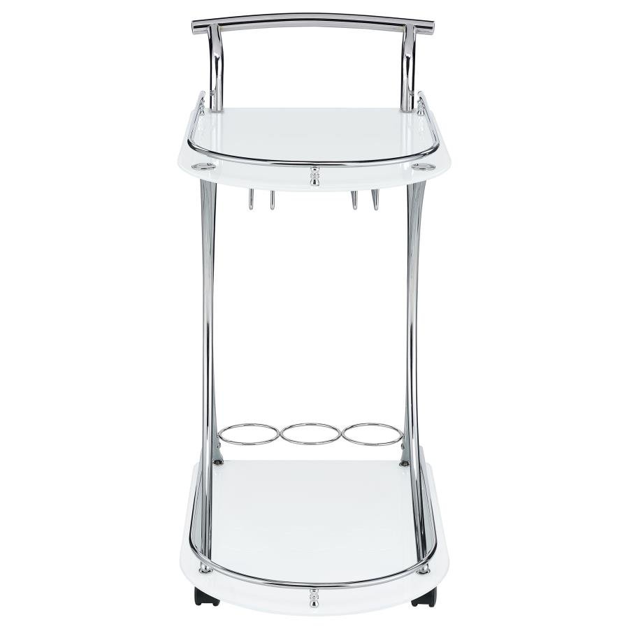 910002_03x900.jpg ELFMAN 2-TIER GLASS SHELF METAL BAR CART WHITE AND CHROME - Image 3