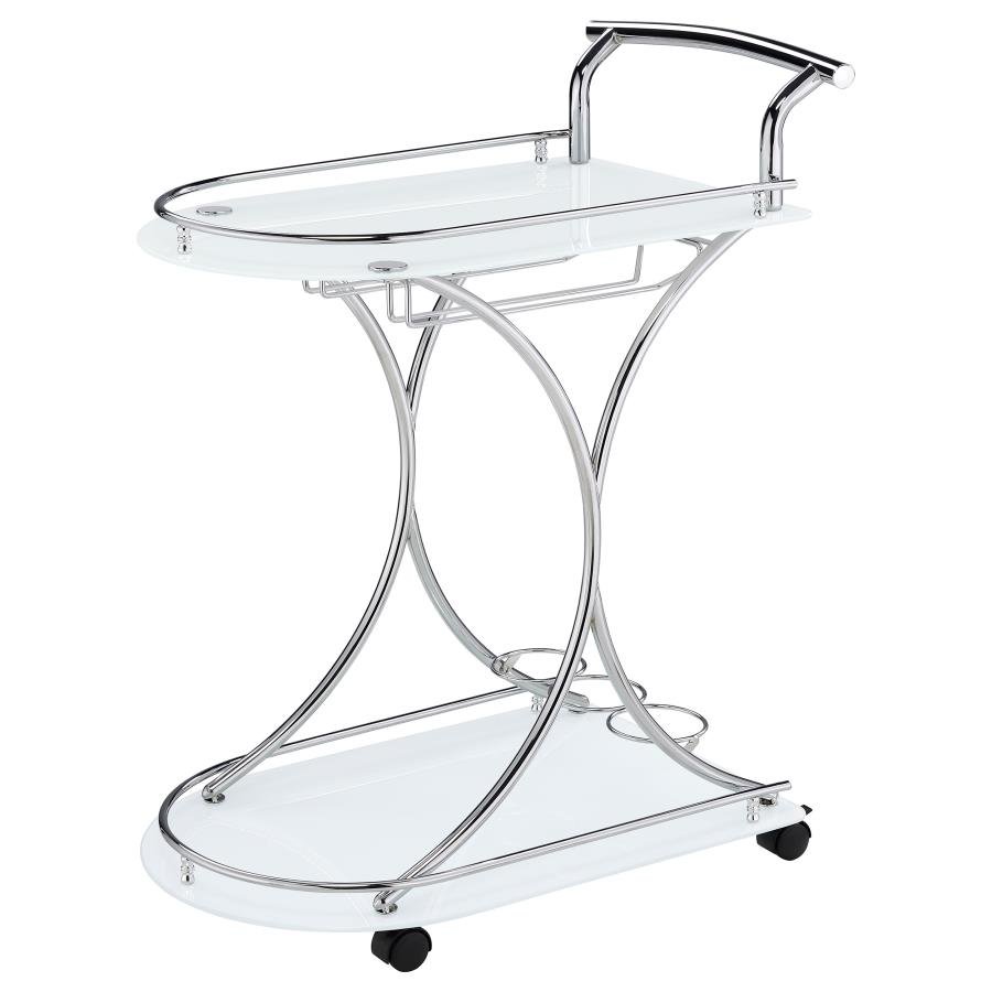 910002_04x900.jpg ELFMAN 2-TIER GLASS SHELF METAL BAR CART WHITE AND CHROME - Image 4
