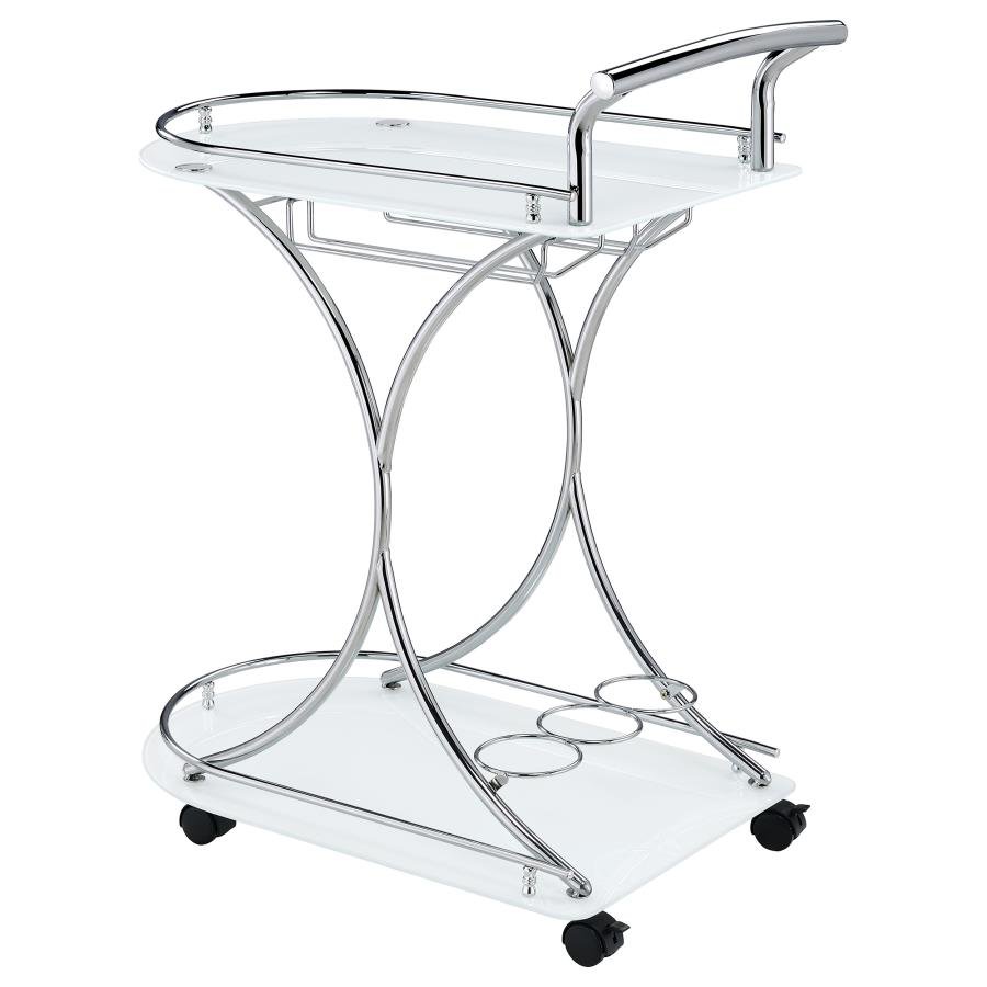 910002_06x900.jpg ELFMAN 2-TIER GLASS SHELF METAL BAR CART WHITE AND CHROME - Image 6