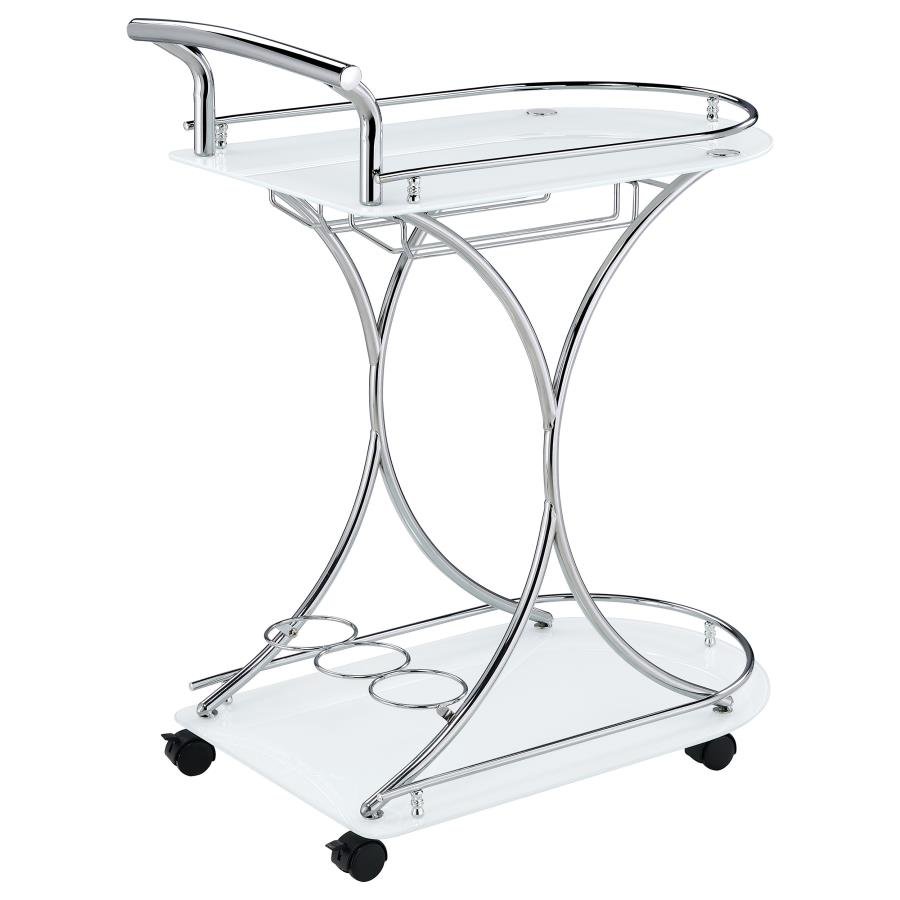 910002_08x900.jpg ELFMAN 2-TIER GLASS SHELF METAL BAR CART WHITE AND CHROME - Image 8